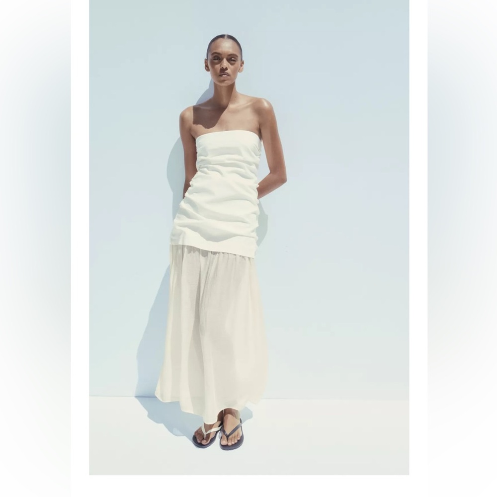 Zara Off-white strapless midi dress size XS